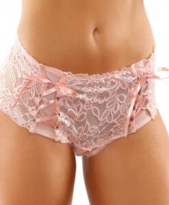 Magnolia Crotchless Lace Boyshort With Lace-up Panel Details Light Pink L/xl