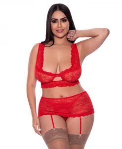 Magic Silk Ooh La Lace Bralette, Garter Skirt & G-string Set Red Queen
