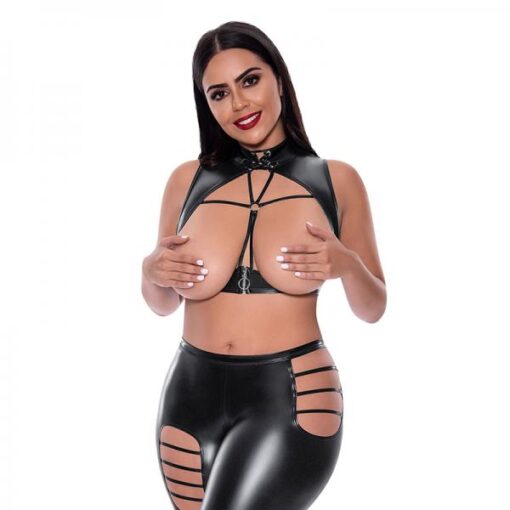Magic Silk Liquid Onyx Open Vest & Leggings Black Queen