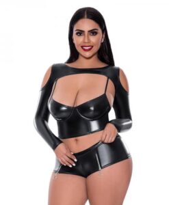 Magic Silk Liquid Onyx Camisole, Longsleeve Shrug & Short Set Black Queen