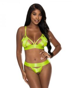 Magic Silk Strap Tease Bra & Crotchless Panty Set Yellow S/m