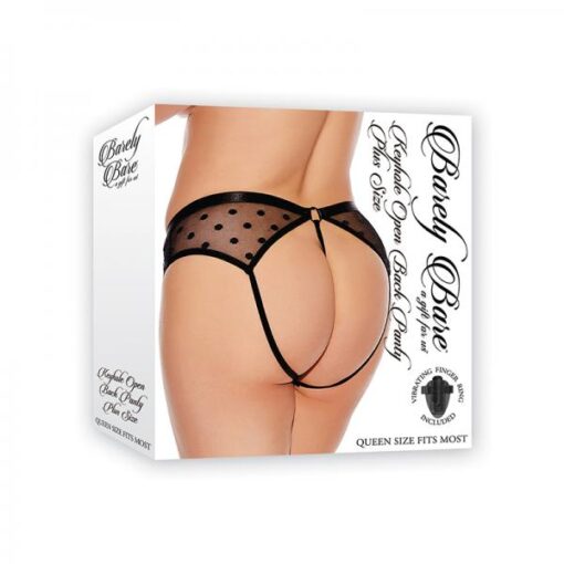 Barely Bare Keyhole Open-back Panty With Vibrating Finger Ring Black Queen Size