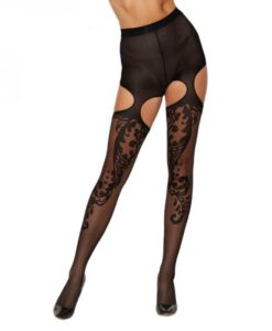 Dreamgirl Ornate Pattern Garter Pantyhose Black O/s