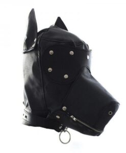 Ple'sur Locking Lace-up Faux Leather Dog Hood Mask With Zipper Mouth Black