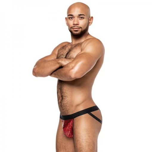 Male Power Disco Desire Strappy Ring Jock Black/red S/m