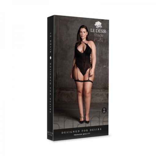 Shots Le Desir Shade Metis Xvi Bodysuit With Garters & Crossed Neckline Black Queen Size