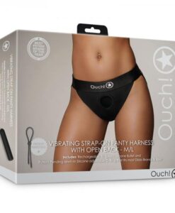Shots Ouch! Vibrating Strap-on Panty Harness With Open Back Black M/l