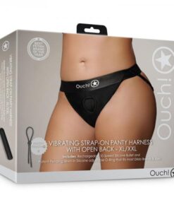 Shots Ouch! Vibrating Strap-on Panty Harness With Open Back Black Xl/2xl