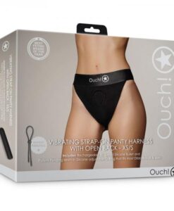 Shots Ouch! Vibrating Strap-on Panty Harness With Open Back Black Xs/s