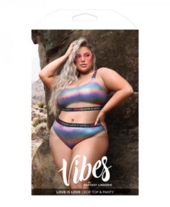 Fantasy Lingerie Vibes Love Is Love Underboob Cut Out Top & Cheeky Panty Rainbow Holo Queen Size