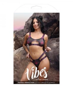 Fantasy Lingerie Vibes Fuckin' Perfection Plaid Mesh Cut Out Bralette & Panty Black S/m