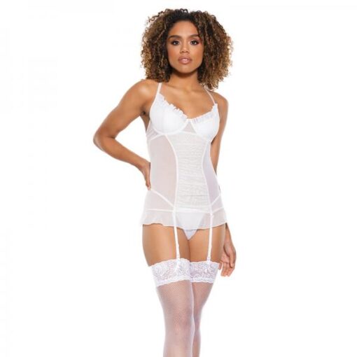 Coquette Mesh Gathered-front Chemise With Ruffle Detail White Xl