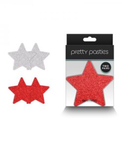 Pretty Pasties Glitter Stars Red/silver 2 Pair