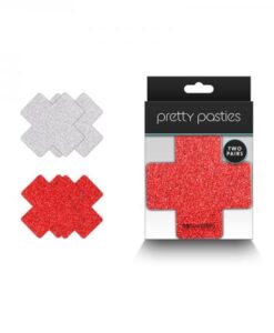 Pretty Pasties Glitter Cross Red/silver 2 Pair