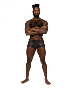 Male Power Sassy Lace Mini Short Sheer Pouch Black M