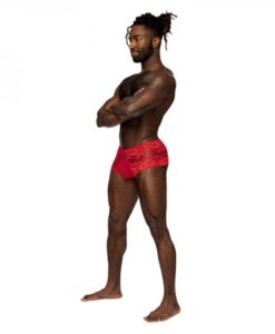 Male Power Sassy Lace Mini Short Sheer Pouch Red S