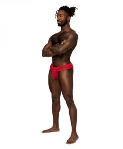 Male Power Sassy Lace Skirt Jock Red L/xl