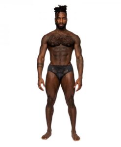 Male Power Sassy Lace Bikini Solid Pouch Black M