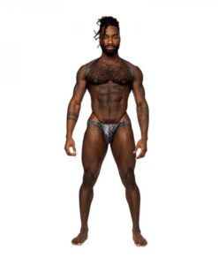 Male Power S'naked Shoulder Sling Harness Thong One-piece Black/blue S/m