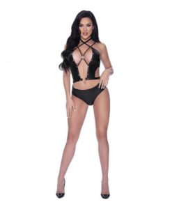 Lust Fetish Delia Strappy Bustier & Tanga Panty Black S/m