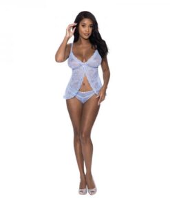 Magic Silk Ooh La Lace Babydoll & Split Crotch Panty Set Periwinkle L/xl
