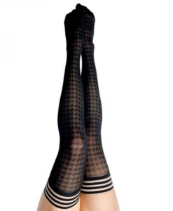 Kixies Meaghan Houndstooth Thigh-high Black Size C