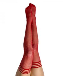 Kixies Red Fishnet Rhinestone Thigh High Size C