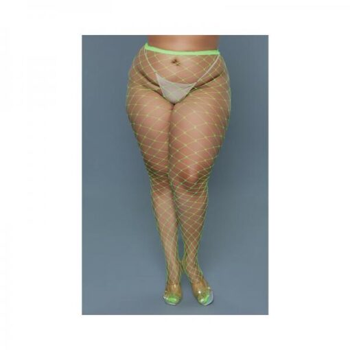 Bewicked Oversized Fishnet Pantyhose Neon Green Queen Size