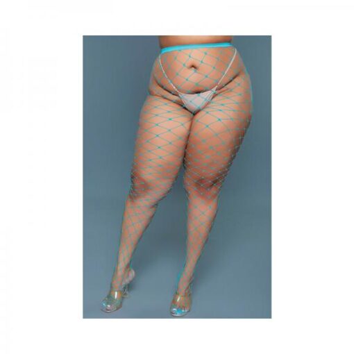 Bewicked Oversized Fishnet Pantyhose Turquoise Queen Size