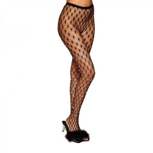 Geometric Fence Net Pantyhose With Rhinestone Embellishment Black O/s