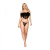 Dreamgirl Stretch Mesh Bustier With Removable Feather Trim And G-string Set Black M