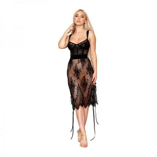 Dreamgirl Floral Lace And Stretch Velvet Slip Chemise Black M