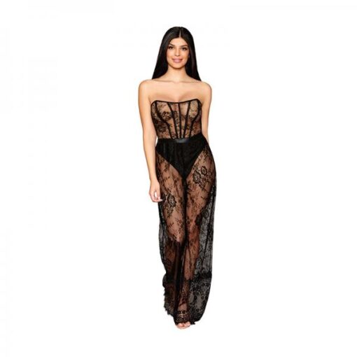 Dreamgirl Floral Lace Lingerie Romper And High-waisted Thong Set Black S