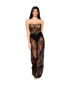 Dreamgirl Floral Lace Lingerie Romper And High-waisted Thong Set Black L
