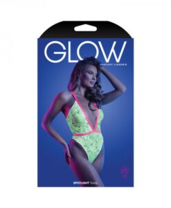Fantasy Lingerie Glow Spotlight Contrast Elastic Lace Teddy With Snap Closure Neon Green S/m