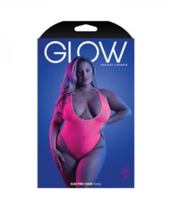 Fantasy Lingerie Glow Electric Haze Criss Cross Back Teddy With Snap Closure Neon Pink Queen Size