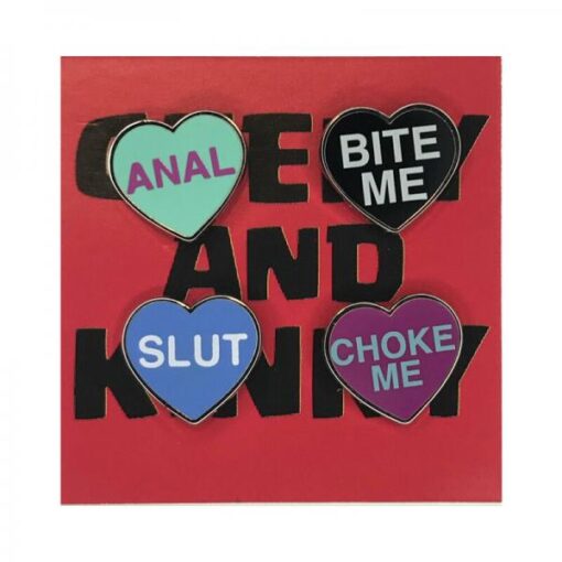 Geeky & Kinky Heart Pin 4-pack (anal, Bite Me, Slut, Choke Me)