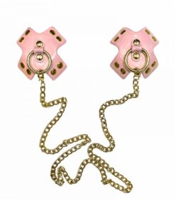 Neva Nude Pierced 'n Punked Pink Leather Gold Chain Reusable Silicone Nipplecoverpasties