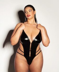 Oh L L Chri Whipped Soft Cup Open Gusset Vinyl Teddy With Barbell Trim Details Queen Size