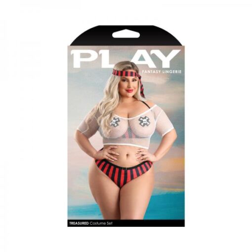 Fantasy Lingerie Play Treasured Open Cup Bra, Fishnet Top, Panty, Head Scarf & 1 Pair Of Pasties Cos