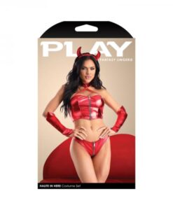 Fantasy Lingerie Play Haute In Here Front Zip Harness Top And Panty, Arm Bands & Headband Costume S/