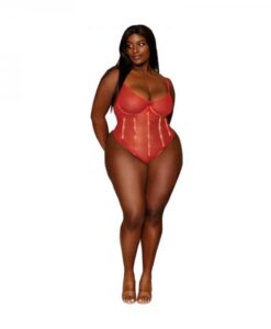 Dreamgirl Gold-foiled Stretch Mesh Teddy With Rhinestone Detailing And Heat-sealed Edges Ruby 3xl