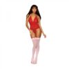 Dreamgirl Stretch Lace Garter Teddy With Metal Heart Chain Details Ruby O/s