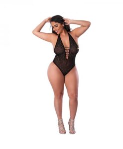 Magic Silk Glitz & Glam Bodysuit With Snap Crotch Black Queen Size