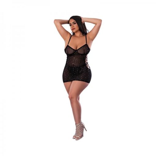 Magic Silk Glitz & Glam Dress And Tanga Set Black Queen Size