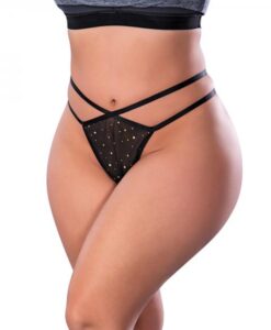 Magic Silk Glitz & Glam Split Crotch Thong Black Queen Size