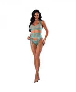 Magic Silk Soft Petals Bralette, Waist Cincher And Panty Set Aqua S/m