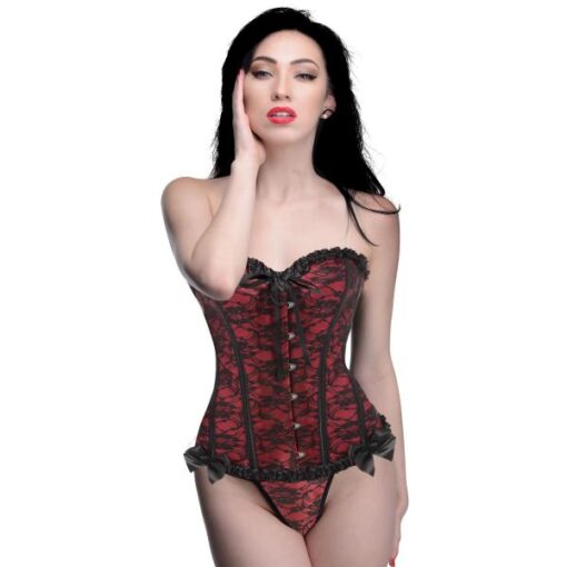 Scarlet Seduction Lace-up Corset And Thong - Large