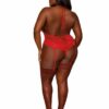 Stretch Lace Garter Teddy W/ Heart Chain Ruby Q/s