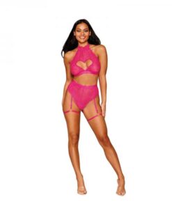 Stretch Lace Bralette & Garter Panty Peony O/s